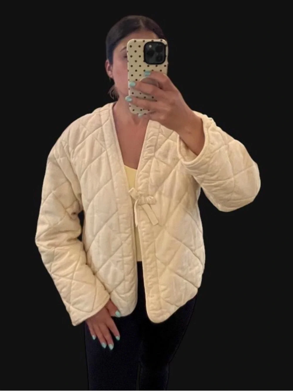 Zara Cream Quilted Tie-Front Puffer Jacket